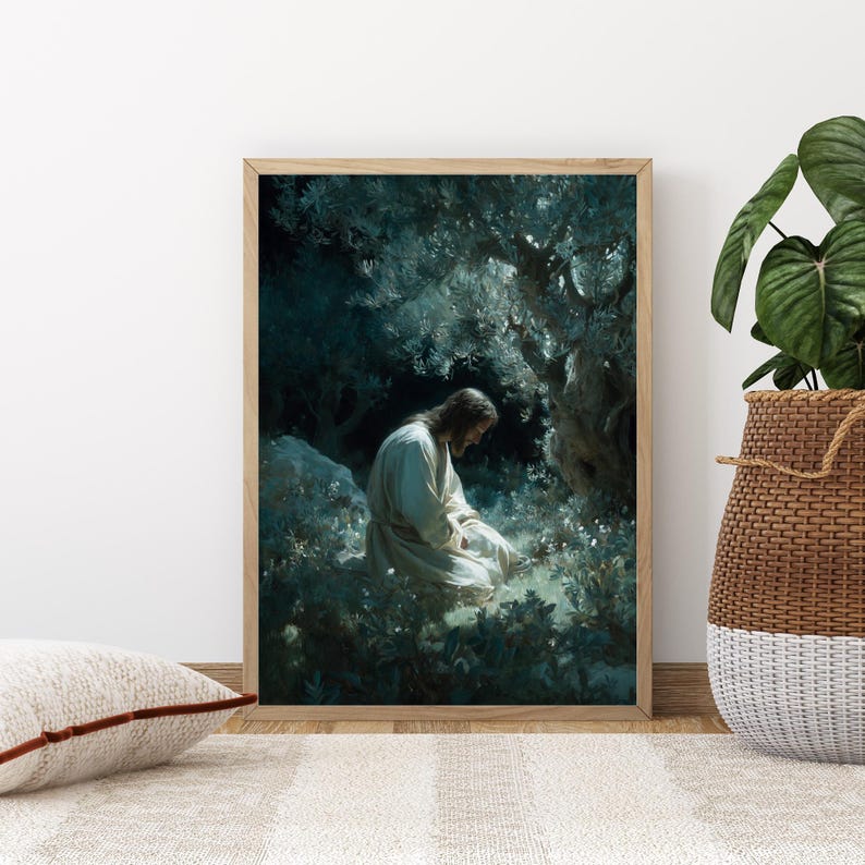 Jesus Praying in Gethsemane Art Print | Garden of Olives Christian Art ...