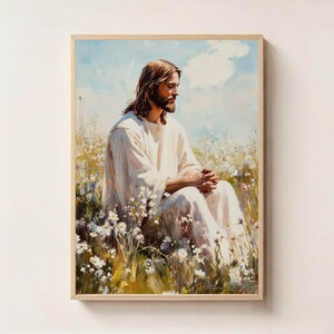 Jesus in the Quiet Field Digital Wall Art - Christian Printable | Faith-Based Religious Home Decor | Instant Download Spiritual Art