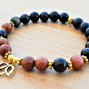 Grounding & Abundance Bracelet, Goldstone, Black Obsidian, Yoga Bracelet, Mala Bracelet, Wrist Mala, Crystal Healing, Energy Bracelet, Boho