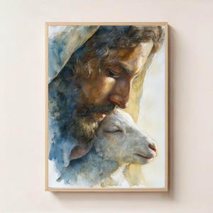 The Good Shepherd and the Lamb – Jesus Christ Digital Painting | Christian Wall Art, Biblical Faith Decor, Lamb of God Inspirational Print