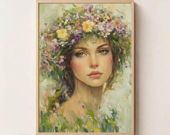 Goddess of Spring Wall Art | Elegant Feminine Digital Download | Floral Wall Decor,  Boho Nature Woman Print