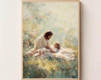 Jesus Watching Over a Child,  Jesus Digital Art, Jesus Printable, Religious Home Decor, Faith Based Art, Christian Art Print, Bible Art