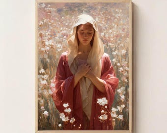 Mary Magdalene in Bloom – Spiritual Feminine Wall Art, Sacred Biblical Artwork, Christian Home Decor, Faith Art, Christian Printable