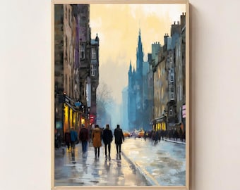Royal Mile Wall Art – Edinburgh Scotland Printable, Moody Street Scene Digital Download, Historic Cityscape Decor, Modern Wall Art