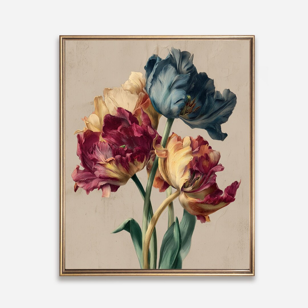Vintage Tulip Botanical Art Print – Antique Floral Wall Art, Farmhouse ...