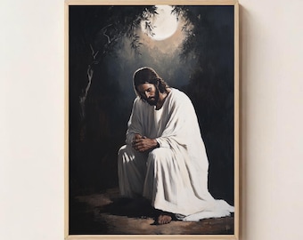 Garden of Gesthemane, Jesus Praying, Jesus Print, Christian Printable Art, Jesus Poster, Bible Art, Jesus Digital Art, Jesus Printable