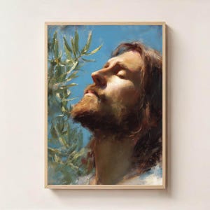 Jesus Looking to Heaven Art Print, Digital Christian Wall Decor, Printable Jesus Portrait, Faith Religious  Poster, Faith Art