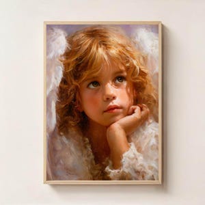 Baby Angel Wall Art – Guardian Angel Digital Print, Cherub Artwork for Nursery, Christian Religious Home Decor, Angelic Child Picture