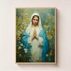 Mother Mary Praying – Catholic Wall Art, Virgin Mary Digital Print, Blessed Mother Artwork, Christian Religious Home Decor, Faith Art