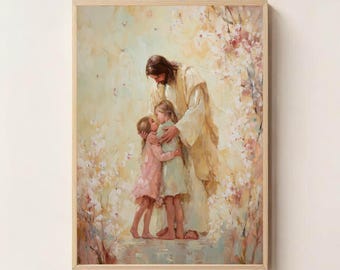 Jesus and Children Digital Print, Christian Wall Art, Religious Home Decor, Faith-Based Artwork, Jesus Art, Christian Printable