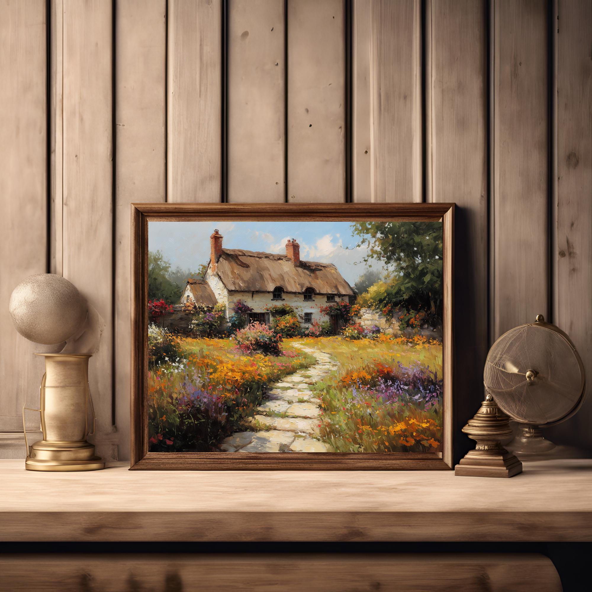 Vintage Cottage Garden Art Print – Rustic Country House Wall Art ...