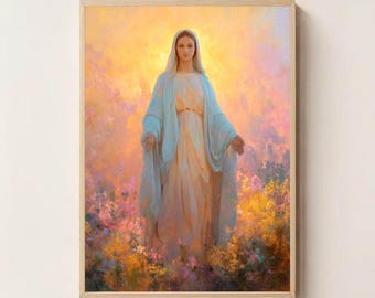 Queen of Heaven – Blessed Virgin Mary Print, Catholic Wall Art, Marian Devotion, Christian Religious Painting, Holy Mother Artwork