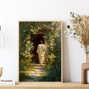 Jesus knackar på dörren konsttryck, Jesus väggkonst, Jesus utskrivbar, religiös heminredning, trosbaserad konst, kristen konsttryck, bibelkonst bild 3