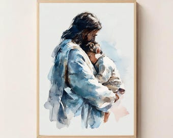Safe in the Arms of Jesus, Jesus With Child Wall Art,  Religious Home Decor, Faith Based Art, Christian Art Print, Bible Art