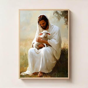 Jesus and the Little Lamb Digital Wall Art - Christian Printable | Faith-Based Religious Home Decor | Instant Download Spiritual Art