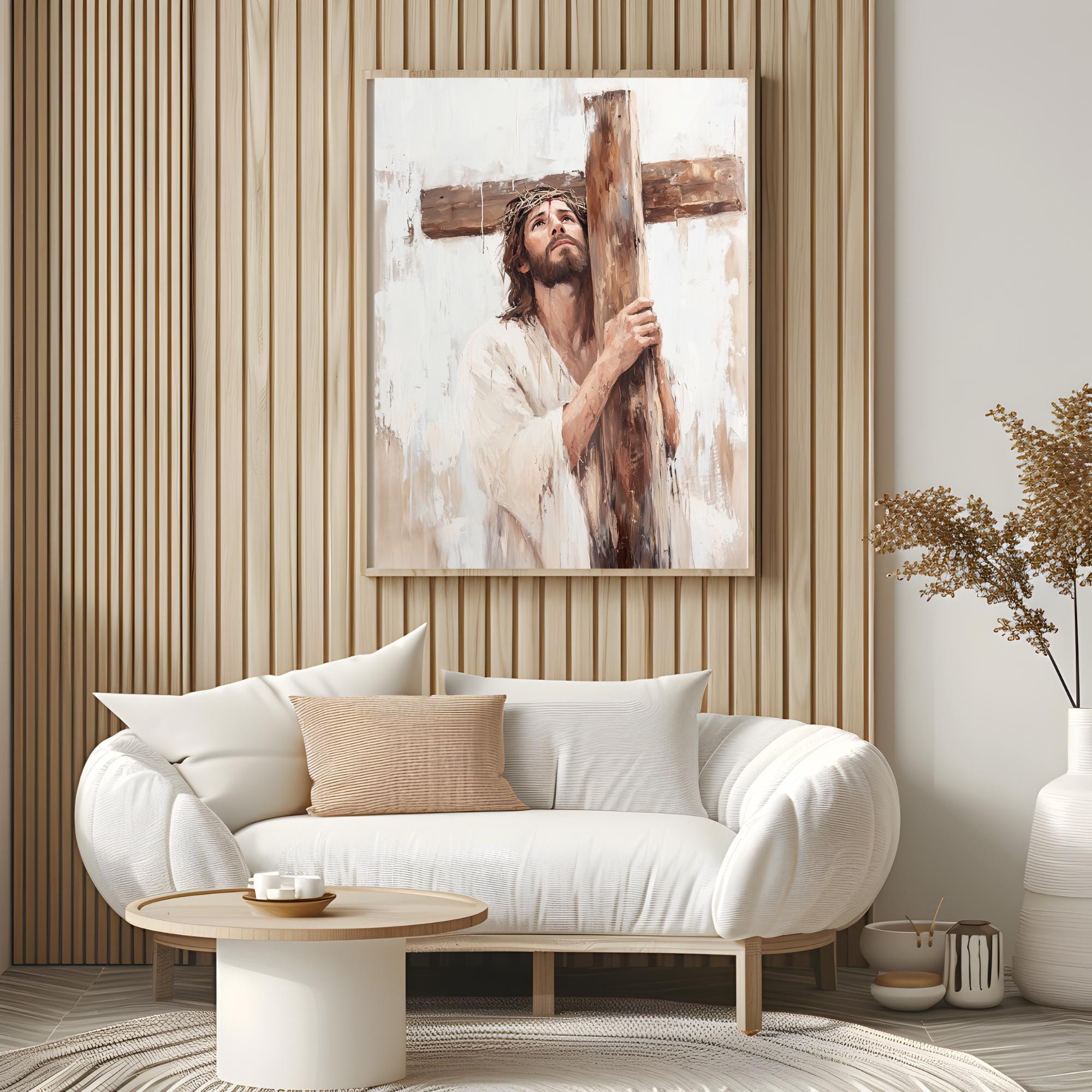 Set di 3 stampe da parete cristiane con cornice, 3 per 2, arte