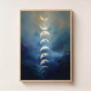 Moon Phases Wall Art Print – Lunar Cycle Boho Decor, Celestial Night Sky Poster, Spiritual Astrology Artwork, Moon Phases Printable