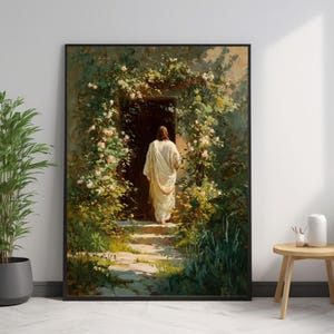 Jesus knackar på dörren konsttryck, Jesus väggkonst, Jesus utskrivbar, religiös heminredning, trosbaserad konst, kristen konsttryck, bibelkonst bild 4