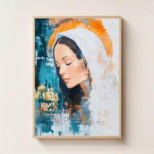 Modern Mother Mary Digital Print – Virgin Mary Wall Art for Catholic Home, Religious Artwork Instant Download
