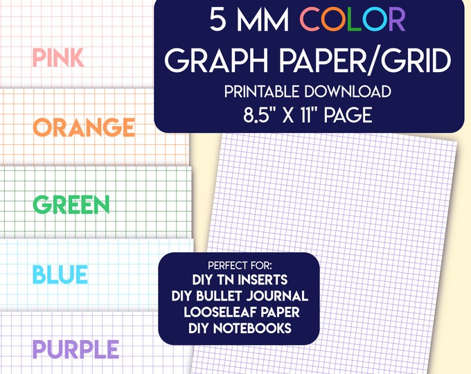 Colored 5 Mm Graph Grid Paper Printable, US Letter Size. Pink, Orange ...