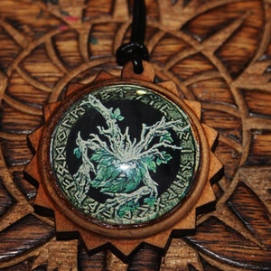 Green Man wooden amulet