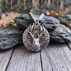 Stag Amulet with Celtic Meander Pattern – Solid Stainless Steel
