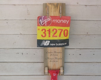 Personalized Marathon Bib and Medal Display: Reclaimed Wood Race Hanger