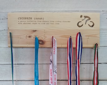 Personalized Cyclist Medal Holder: Reclaimed Wood Display Rack