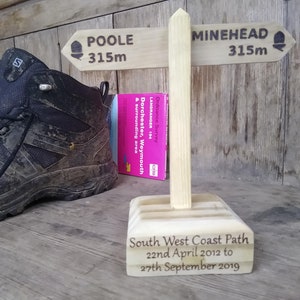 Custom Hiking trophy. Walking trophy. South West Coast Path, Appalachian Trail, Penine Way. Personalised just for you. Mini Sign Post. image 1