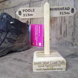 Custom Hiking trophy. Walking trophy. South West Coast Path, Appalachian Trail, Penine Way. Personalised just for you. Mini Sign Post.