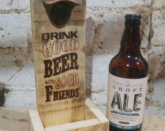 Hand Burnt Wooden Bottle Opener: Rustic Beer Lover Gift