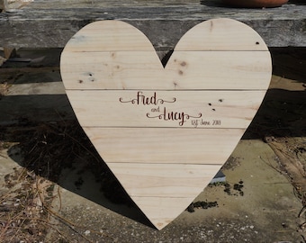Wooden Guest Book in the shape of a heart for wedding, anniversary, special occasions. Customised pyrography.
