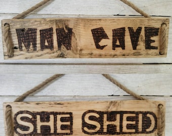 Custom Wood Burned Shed Sign: Reclaimed Pallet Decor. Man Cave. She Shed.