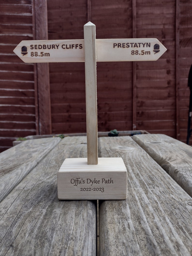 Custom Hiking trophy. Walking trophy. South West Coast Path, Appalachian Trail, Penine Way. Personalised just for you. Mini Sign Post. image 3