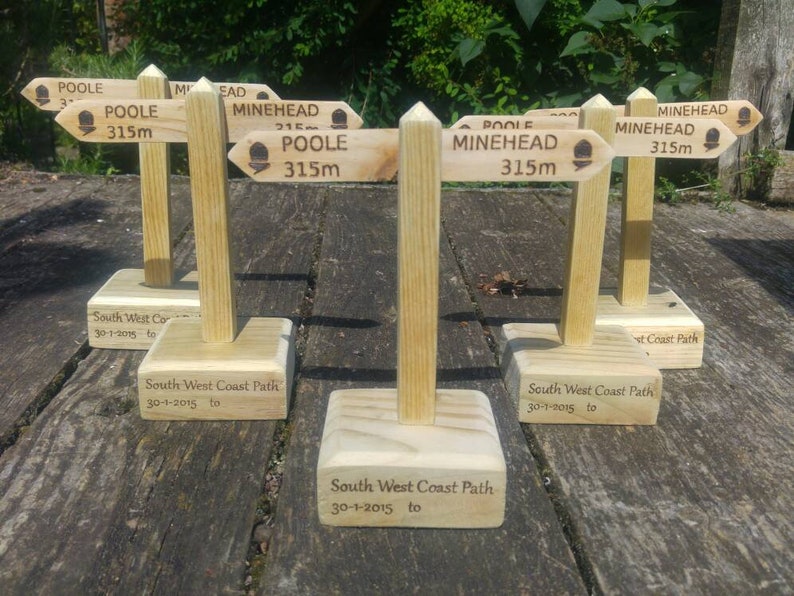 Custom Hiking trophy. Walking trophy. South West Coast Path, Appalachian Trail, Penine Way. Personalised just for you. Mini Sign Post. image 9