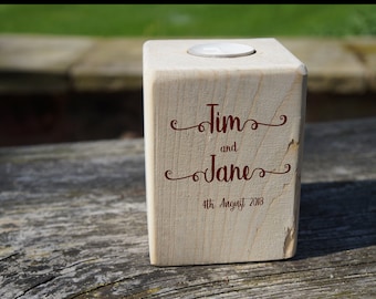 Custom Wooden Tea Light Holder: Rustic Wedding Table Centerpiece