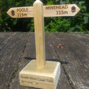 Custom Hiking trophy. Walking trophy. South West Coast Path, Appalachian Trail, Penine Way. Personalised just for you. Mini Sign Post. image 8