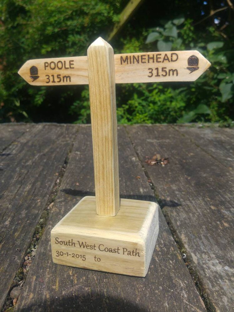 Custom Hiking trophy. Walking trophy. South West Coast Path, Appalachian Trail, Penine Way. Personalised just for you. Mini Sign Post. image 8