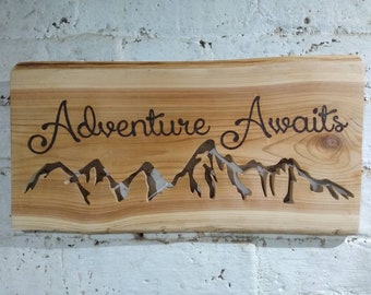 Reclaimed Wood Mountain Wall Art: Adventure Awaits, Grand Teton Silhouette or customise to range of your choice