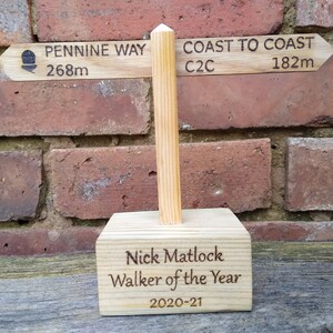 Custom Hiking trophy. Walking trophy. South West Coast Path, Appalachian Trail, Penine Way. Personalised just for you. Mini Sign Post. image 6