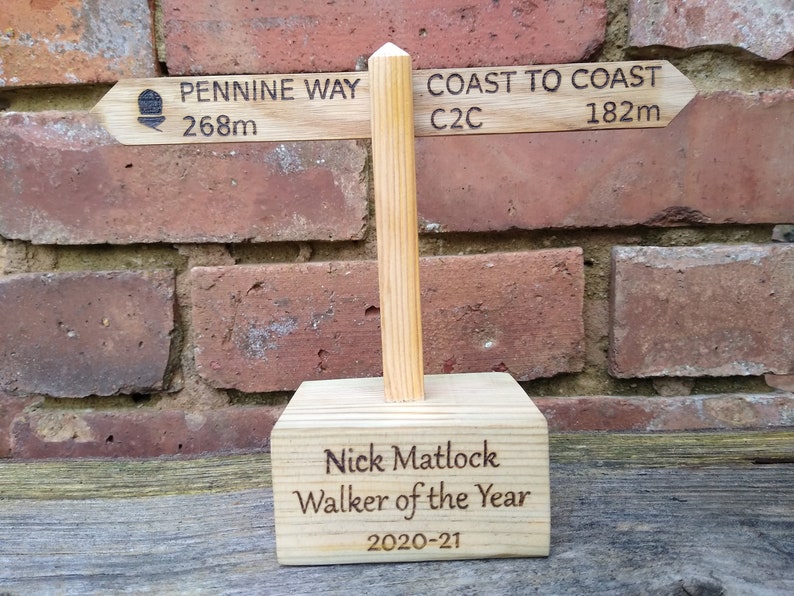 Custom Hiking trophy. Walking trophy. South West Coast Path, Appalachian Trail, Penine Way. Personalised just for you. Mini Sign Post. image 6