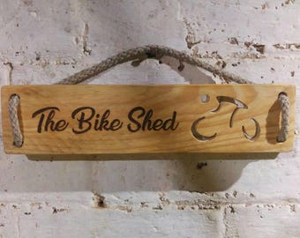 The Bike Shed custom wooden sign. Add names or other details. Beautiful reclaimed wood. Great Christmas gifts for cyclists