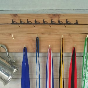 Crew / Rowing Medal Holder that can be personalised. Made from Reclaimed Wood. Great gift for rowers.