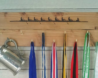 Personalized Rowing Medal Holder: Reclaimed Wood Crew Display