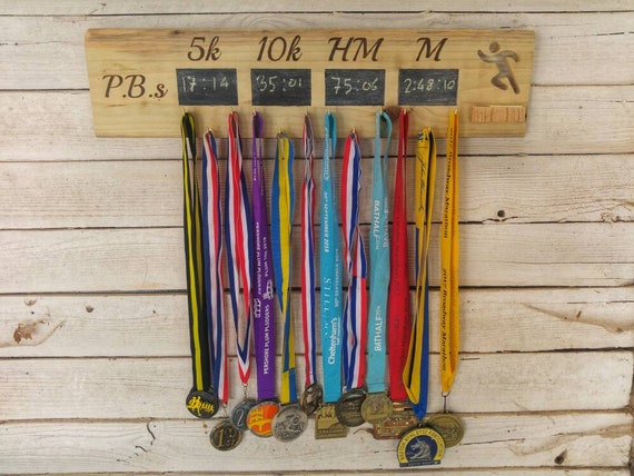  Records Chalkboard PR Running Medal Holder - Carved