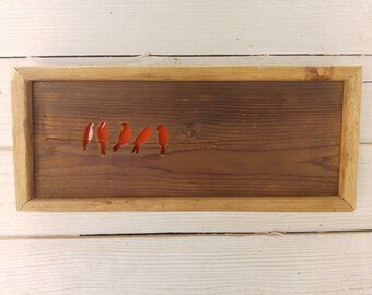 Wooden wall art of birds on a wire hand made from reclaimed wood