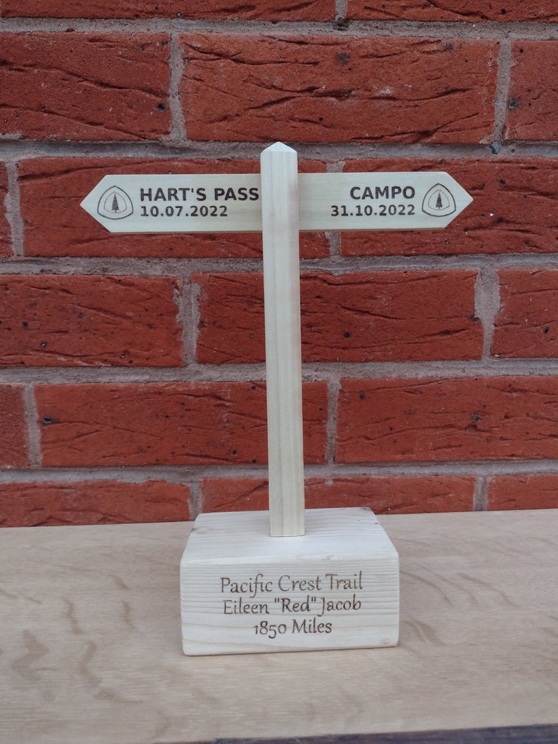 Custom Hiking trophy. Walking trophy. South West Coast Path, Appalachian Trail, Penine Way. Personalised just for you. Mini Sign Post. image 2