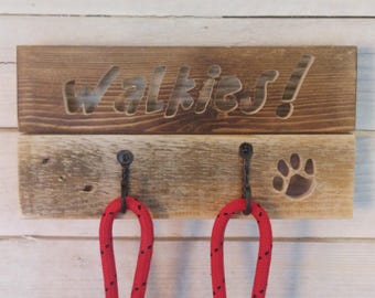 Dog Lead Holder/ Hooks, Leash Holder in Rustic Design. Customise with a pets name!
