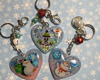 Heart shaped Christmas keychains and bag Charms with Clasp