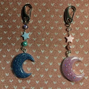 Sparkly Puffy Moon bag chain/charm